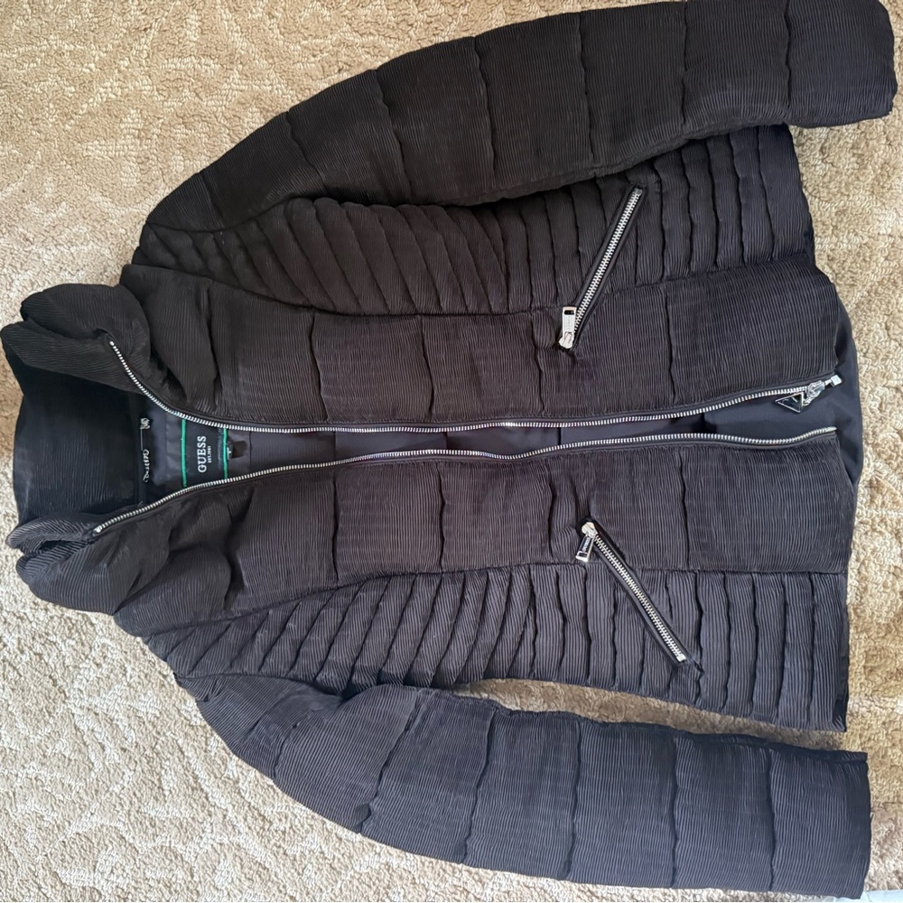 Guess Black Puffer Jacket with Quilted Design